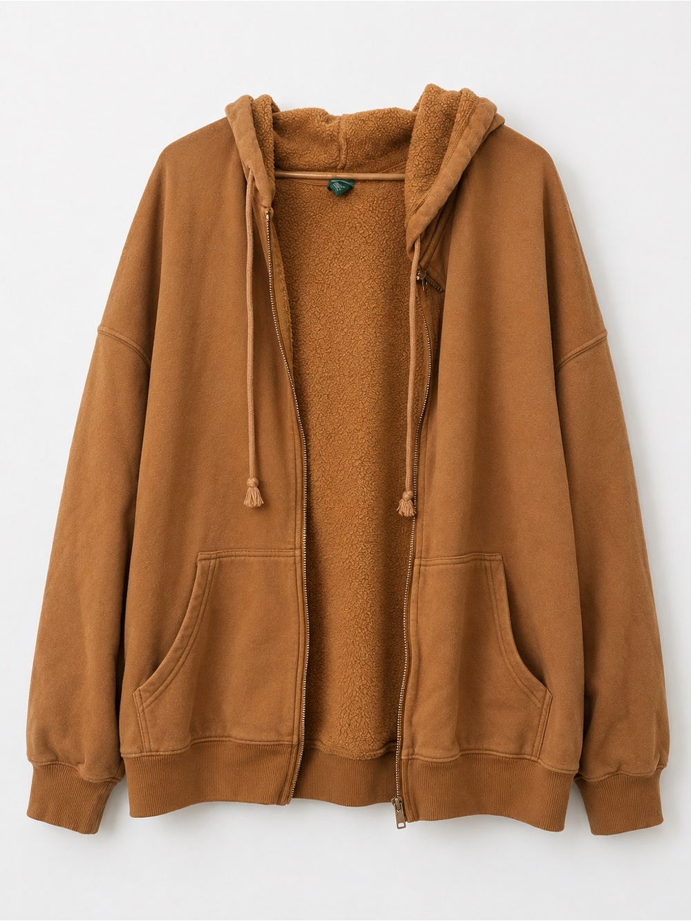 wild fable Hooded Teddy-Lined Zip Jacket in Caramel Brown